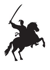 Ukrainian Cossack with a saber on horseback