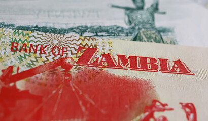 Closeup of old historical kwacha currency banknote of bank of Zambia