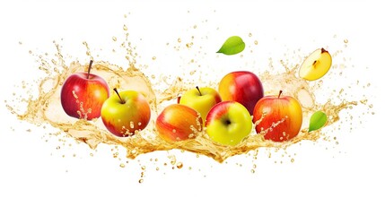 apple fruit with apple juice splash isolated on transparent background