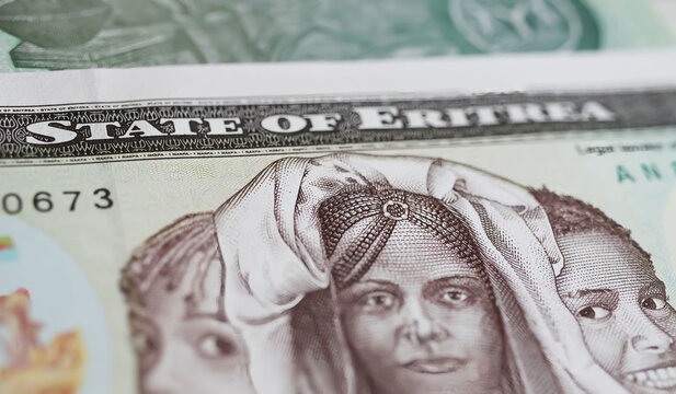 Closeup of old historical banknote of Eritrea nakfa currency