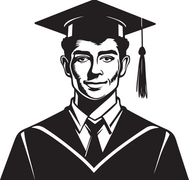 An illustration of a school graduate wearing a cap and gown.