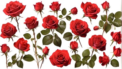 Isolated on white, a collection of red roses ideal for romantic and floral themes