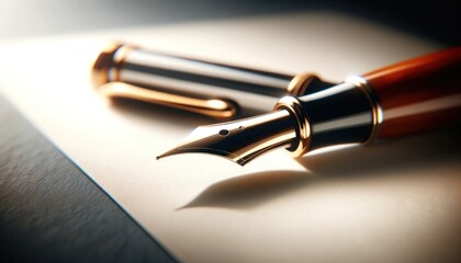 Close-up of an elegant fountain pen on blank paper, signifying readiness to write