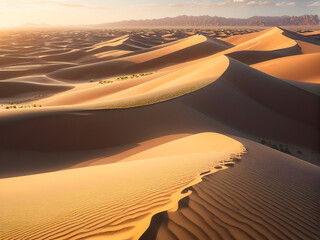 Sand Waves: Desert Dunes with Sand in the Air. generative AI