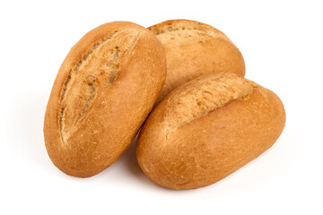 Crispy bread roll, isolated on white background.
