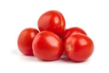 Ripe fresh tomatoes, close-up, isolated on white background.