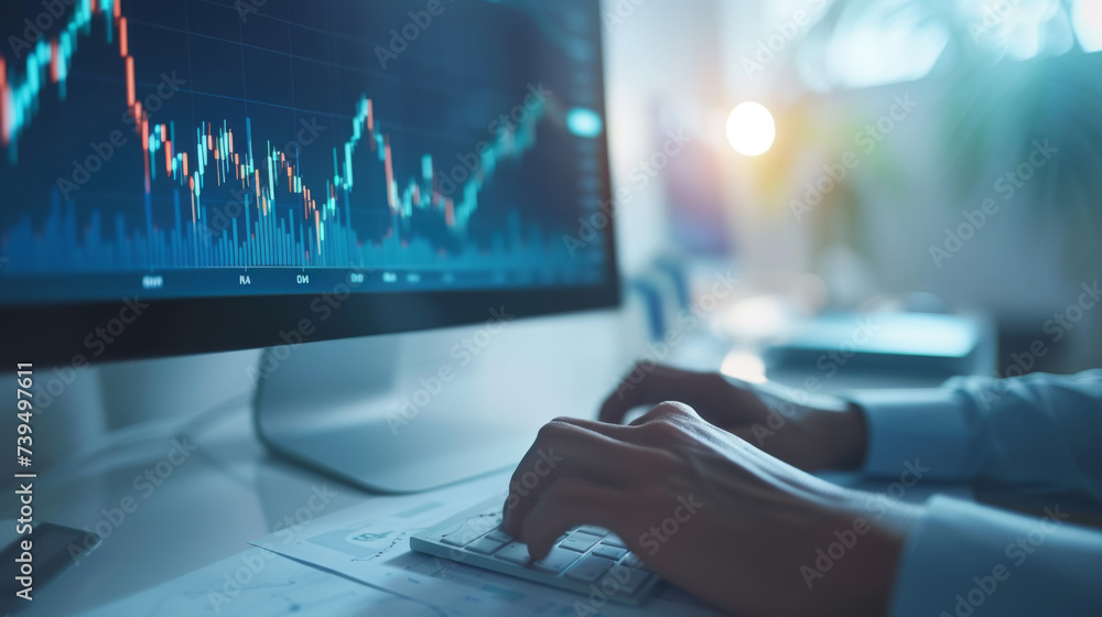 Aufkleber a professional woman is analyzing data on a computer monitor displaying various graphs and charts in