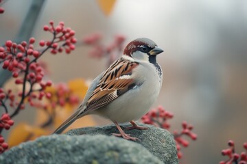 Naklejka premium red backed shrike on branch