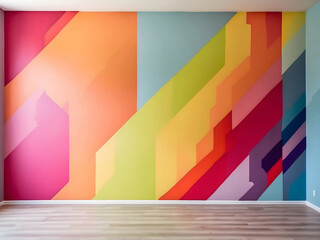 Panoramic banner and a freshly painted, vibrant wall in a vacant room in a newly furnished apartment design. - obrazy, fototapety, plakaty