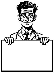 A doctor holding a sign illustration