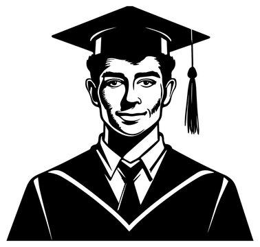 An illustration of a school graduate wearing a cap and gown.