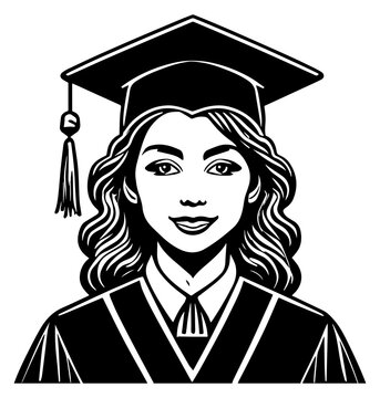 An illustration of a girl graduate wearing a cap and gown.