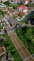 aerial view of the streets of Malioboro Yogyakarta city close to Tugu train station