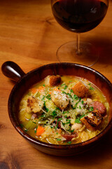 Ribollita Italian Bread and Bean Soup from Tuscany with Winter Vegetables and Red Wine