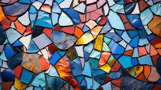 Abstract mosaics laid out from colorful broken tiles