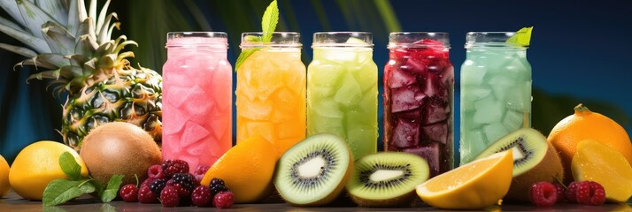 "Tropical Delight: Exotic Fruits like Pineapple, Kiwi, and Citruses, Captured in Exquisite Detail, Offering a Burst of Vibrant Flavors and Refreshing Juiciness