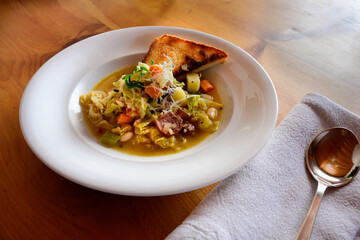 Ribollita Italian Bread and Bean Soup from Tuscany with Winter Vegetables