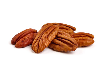 Pecan nuts, isolated on white background.