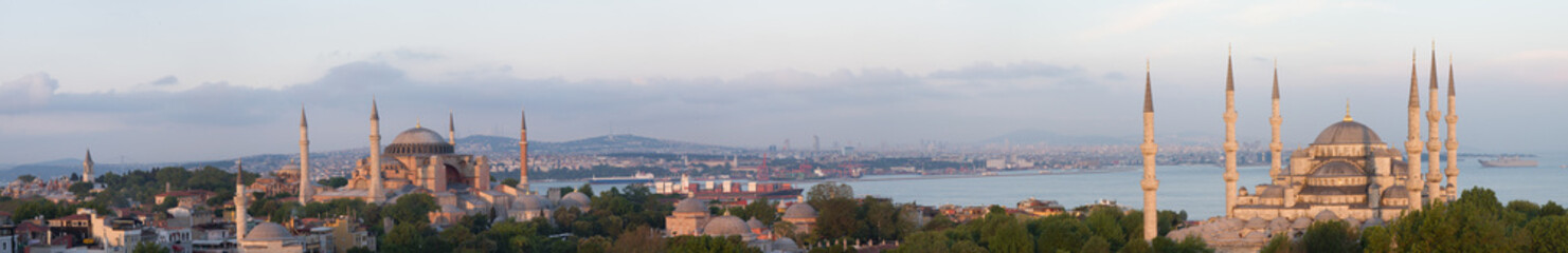 Fototapeta na wymiar Cityscape of Istanbul with Blue Mosque and Hagia Sophia