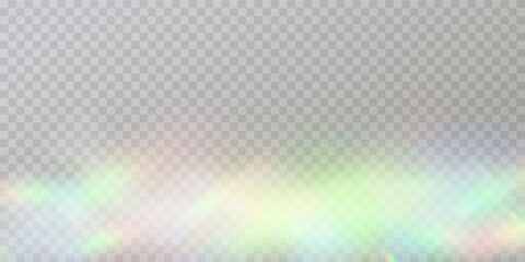 Rainbow light prism effect, transparent background. Hologram reflection, crystal flare leak shadow overlay. - obrazy, fototapety, plakaty