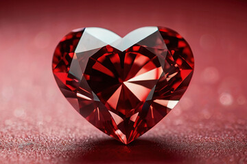 Sparkle with romance: heart-shaped diamond on a vibrant red background for Valentine's Day. A stunning symbol of love and affection.