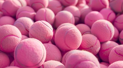 Obraz na płótnie Canvas many exotic pink tennis balls in a pile