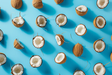 Coconuts on Blue Background with Shadows
