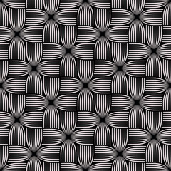 Black and white striped abstract crosses. Vintage style. Seamless repeating pattern with interlocking modular elements. Vector illustration.