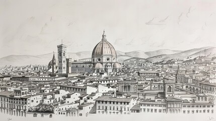 drawing of Florence city, capturing the essence of its historic architecture and charming streets in a detailed and creative manner