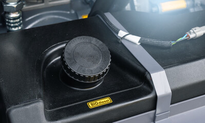 Close up of a tank cap with the inscription Biodiesel