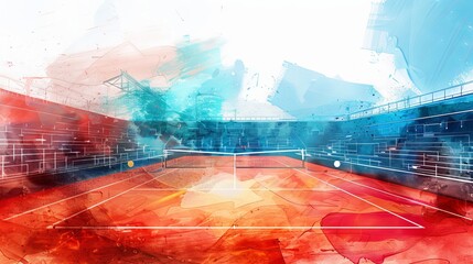 Roland Garros tennis court with effects, white image background