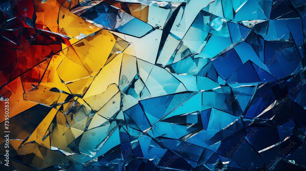 Poster crushed display overlay. fractured texture. colorful digital noise pattern on dark glass surface wit