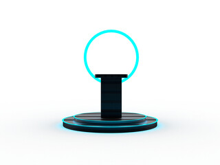 Round podium of blue light and black background