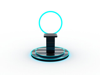 Round podium of blue light and black background