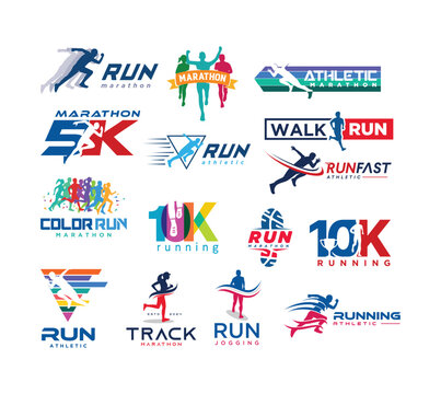 Set Of Run Logo Sport Concept Running Marathon Design Template