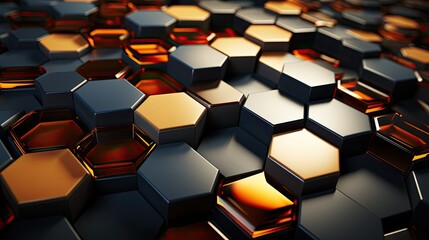 Futuristic block wall high tech 3D, hexagons tile pattern - obrazy, fototapety, plakaty