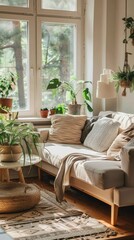 A plant-filled living space basked in natural light, offering a serene green escape.