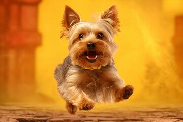 Happy Yorkie Mid-Jump: Perfect Banner Image for Joyful Pet Campaigns