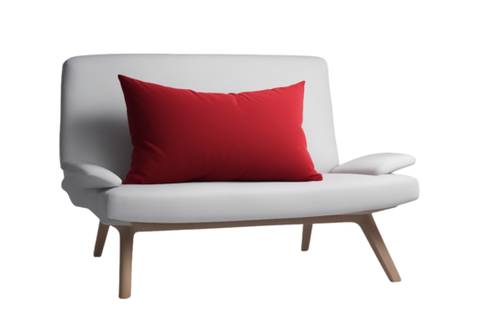 Red pillow on white chair isolated on transparent background