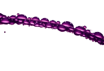 Chain of purple water drops isolated on transparent background