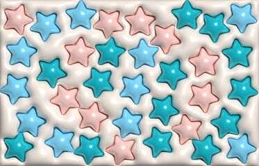 Multicolored inflated stars on a beige background, 3D rendering illustration