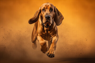 Majestic Canine Grace: A Banner Image Featuring Energetic Leap in Amber Hues