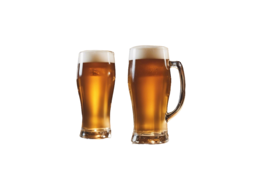 Two glasses of beer isolated on transparent background
