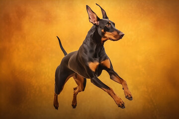 Majestic Doberman in Flight: The Banner Image of Canine Grace and Agility