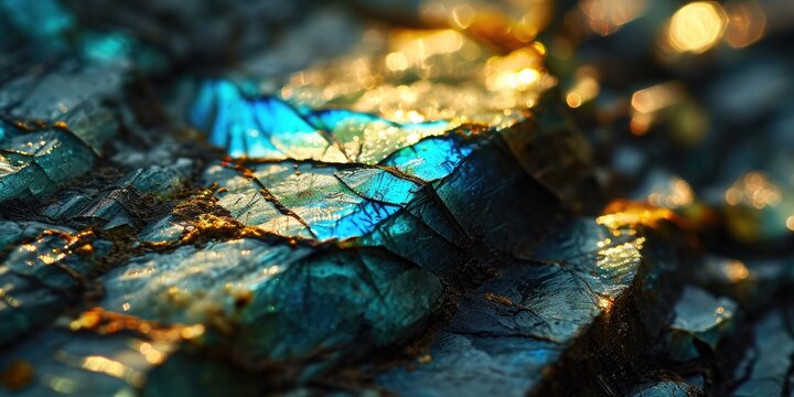 Closeup macro photography of a labradorite stone mineral