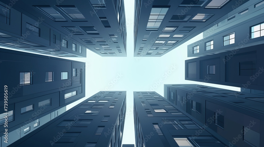 Aufkleber isometric square bottom view from inside building. architecture art, design abstract background, or 