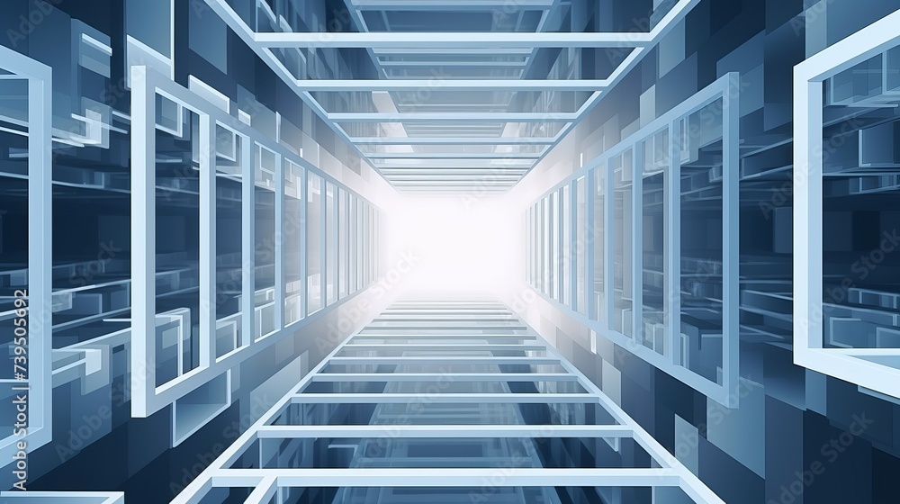 Aufkleber isometric square bottom view from inside building. architecture art, design abstract background, or 