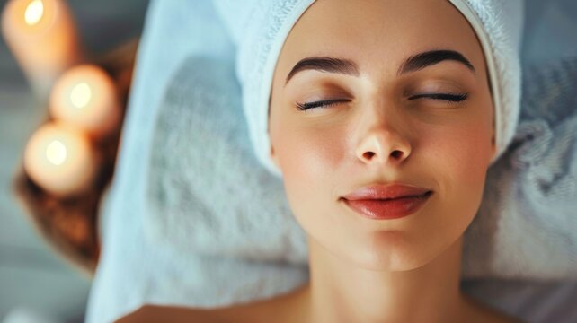 Relaxing Beauty Spa Treatment - Close-up of a woman receiving a gentle facial treatment in a warm spa setting