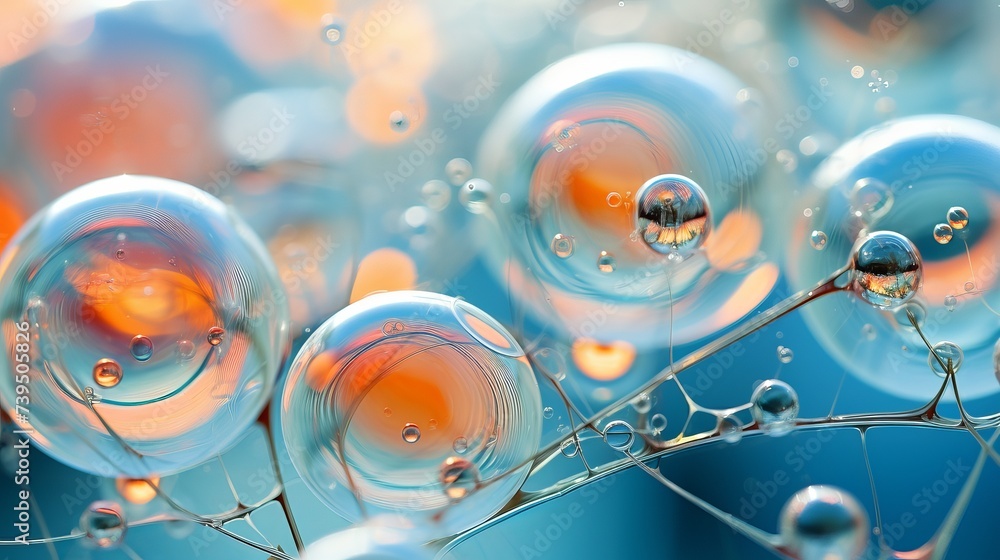 Poster macro close up of soap bubbles look like scientific image of cell and cell membrane