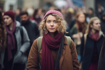 Crowded Street Scene with Focus on Individual